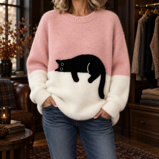 Aileen | Oversized Sweater met Kattenprint