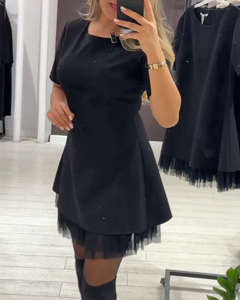 Elegant Patchwork Shimmer Knit Dress