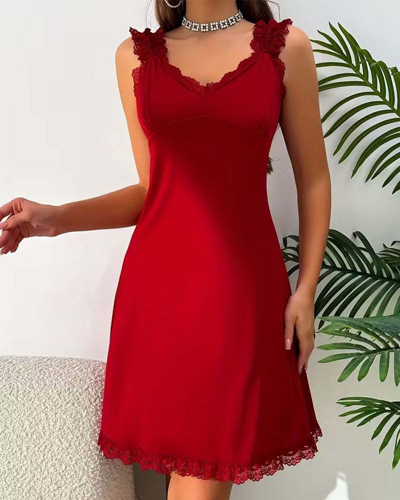 Solid Color Lace Backless Sexy Dress