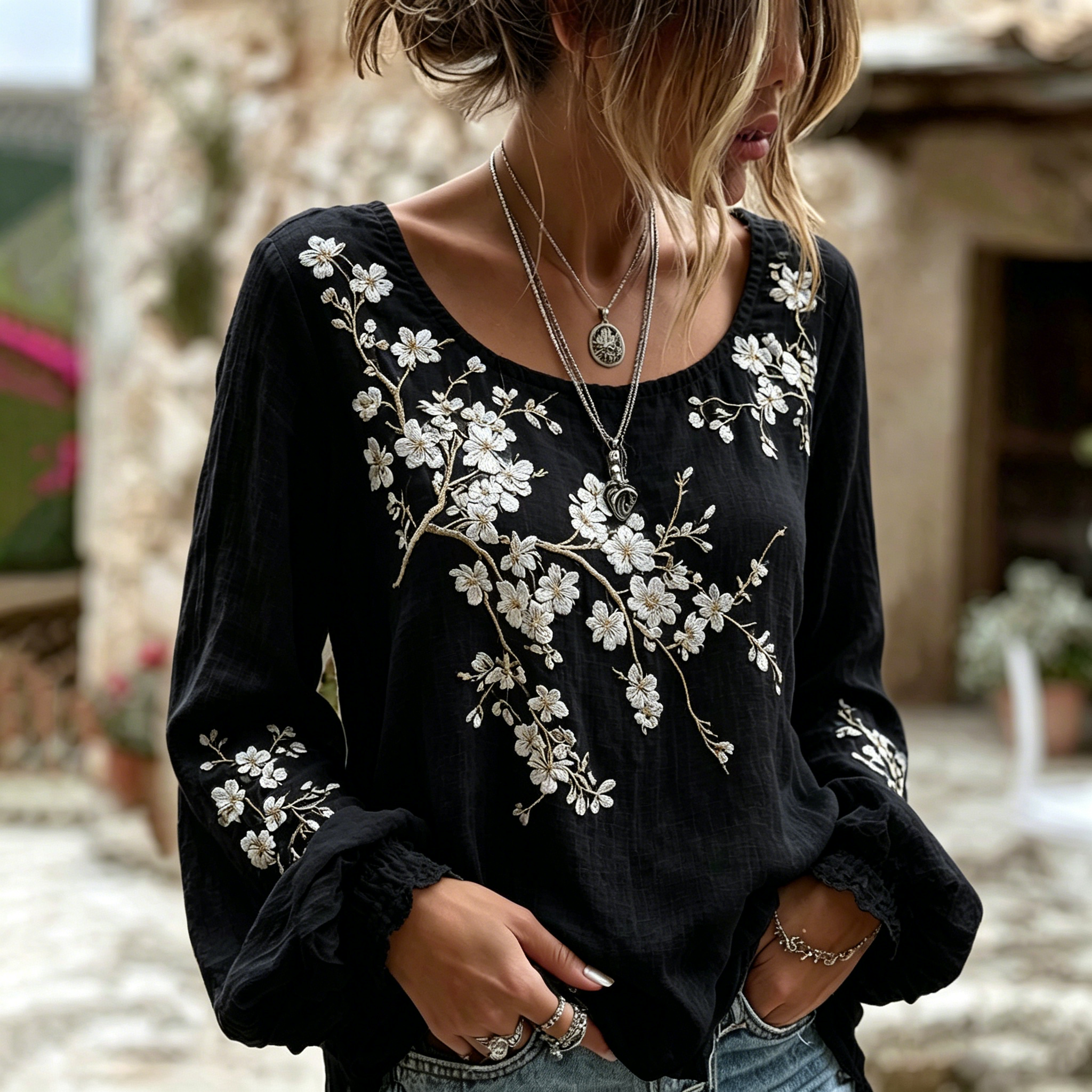 Dames T-shirt met Japanse print - zijaanzicht