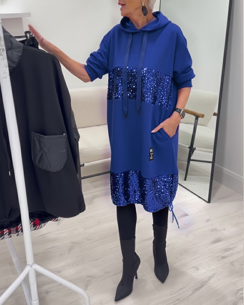Trendy Hooded Dress with Patchwork