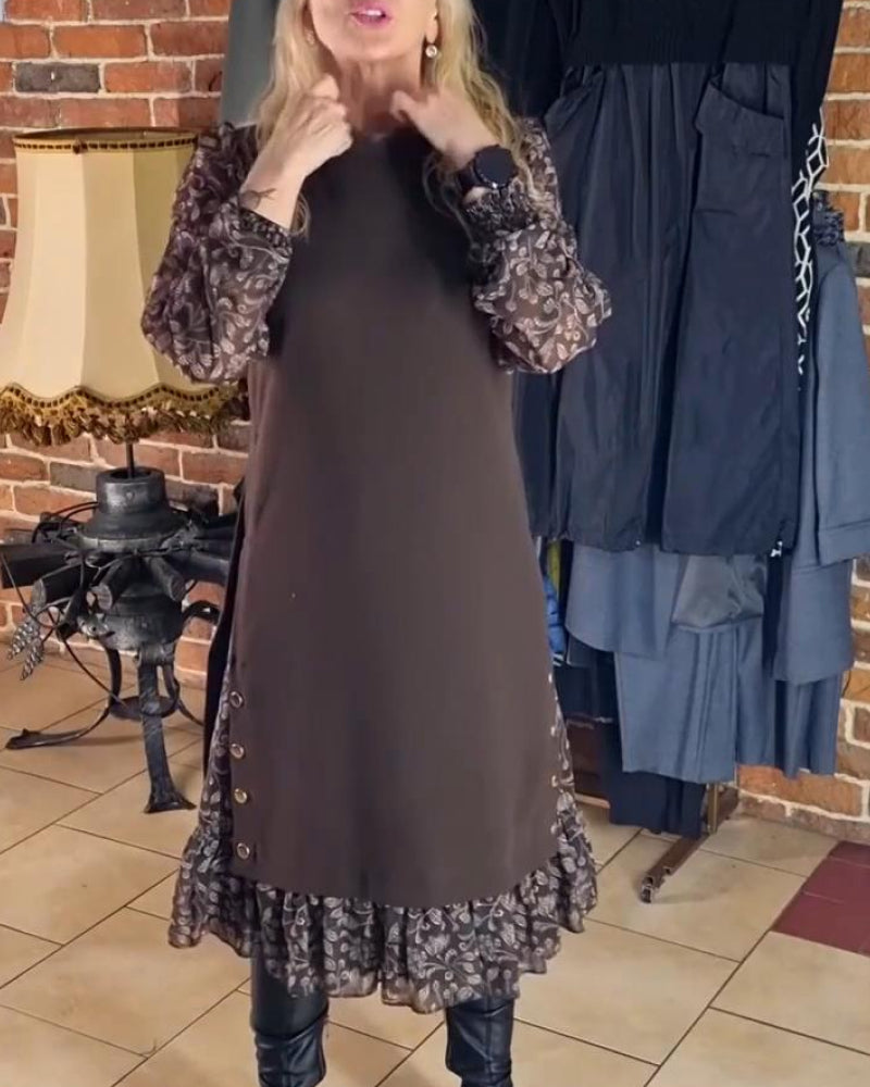 Round Neck Dress with Faux Two-Piece Effect