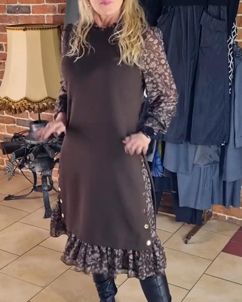 Round Neck Dress with Faux Two-Piece Effect