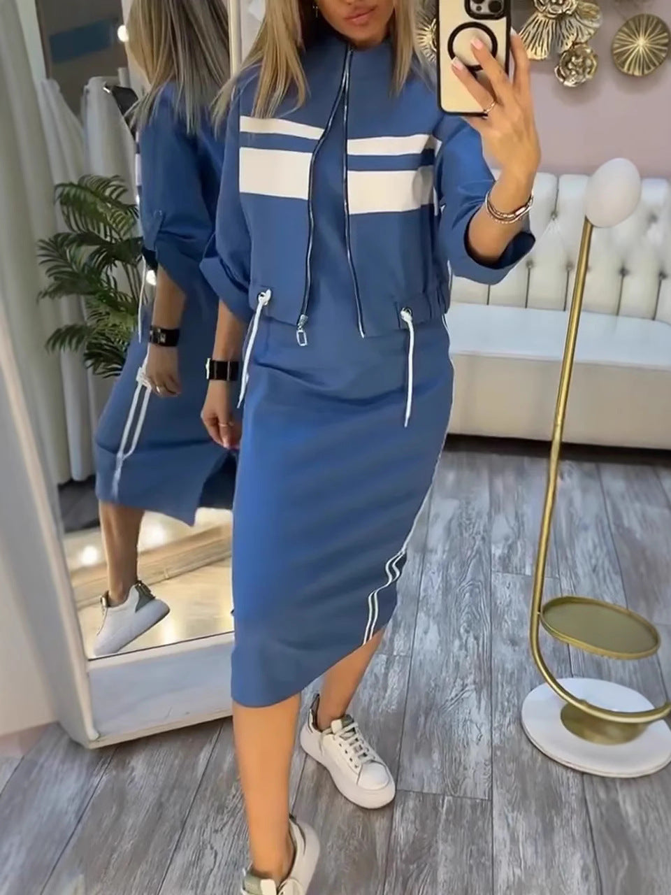 ❄️LAST DAY PROMOTION 70%OFF 💖 Women's Stand Collar Jacket & Dress Set