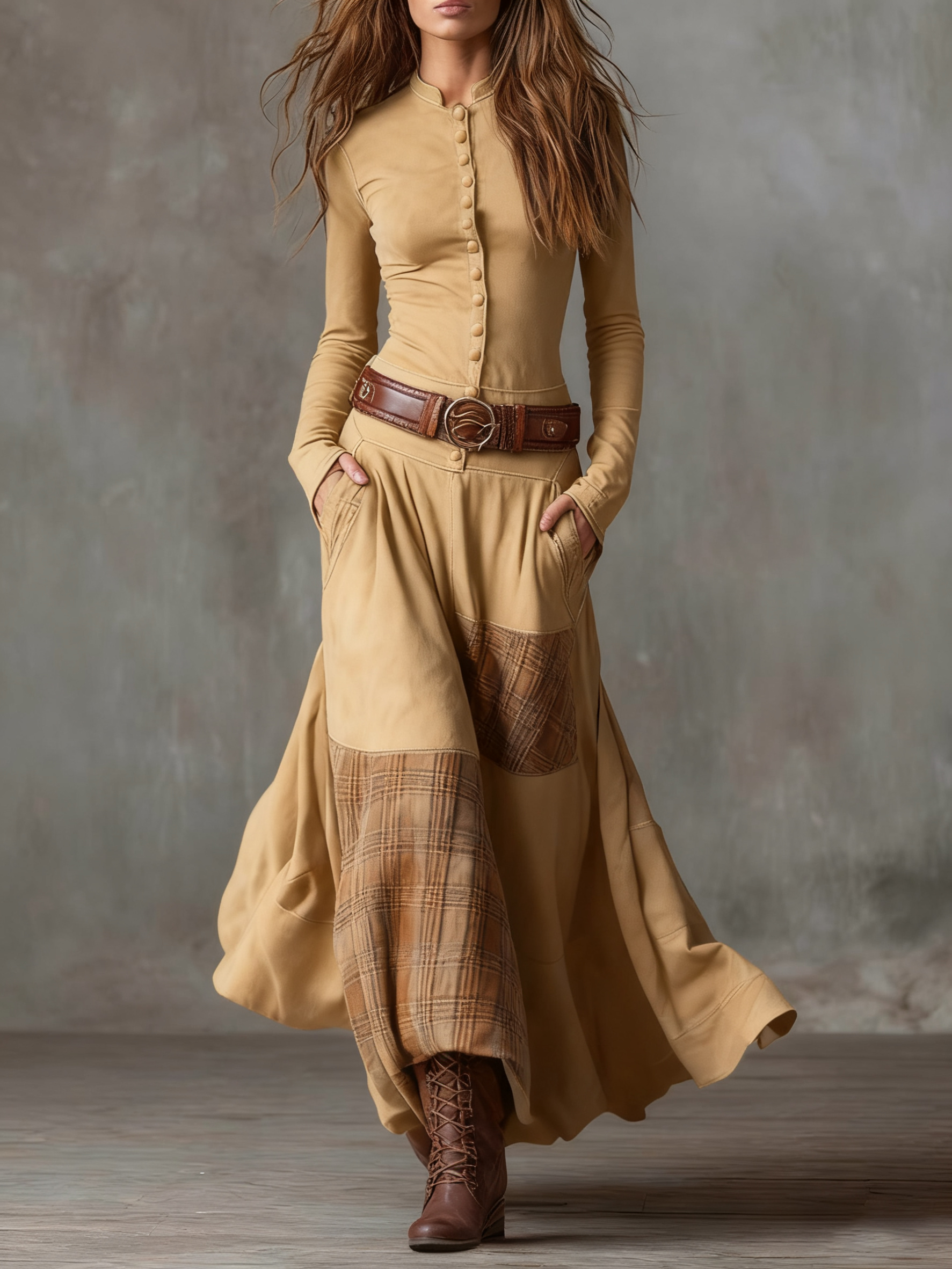 Helena | Navy Blue Suede Maxi Dress with Belt