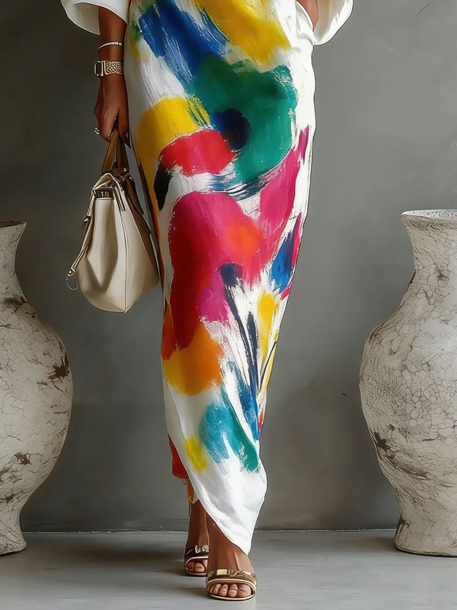 Maxi-jurk met contrastkleur en zakken - detailfoto