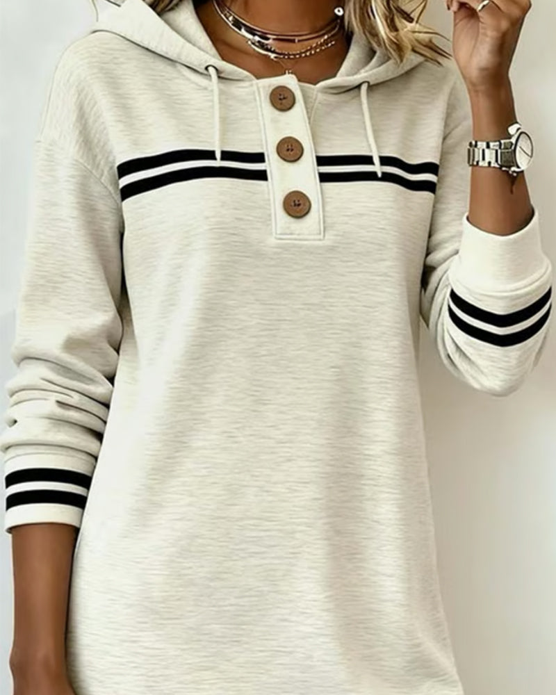 Color-Block Striped Casual Hoodie Dress