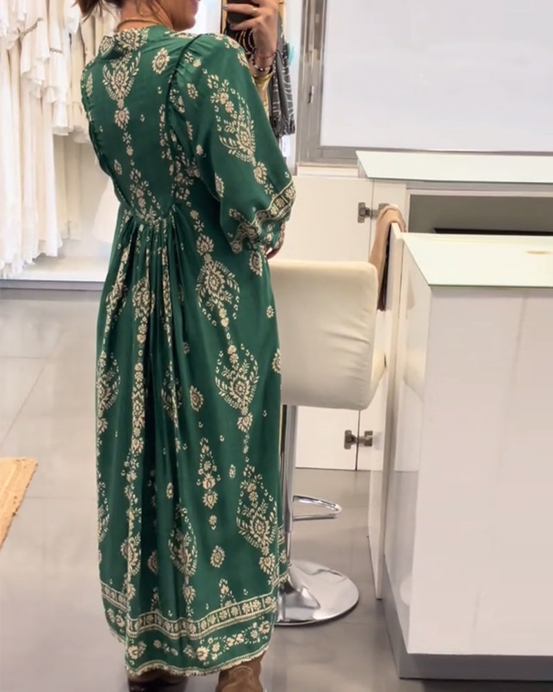 Casual Printed Dress with Loose Pockets