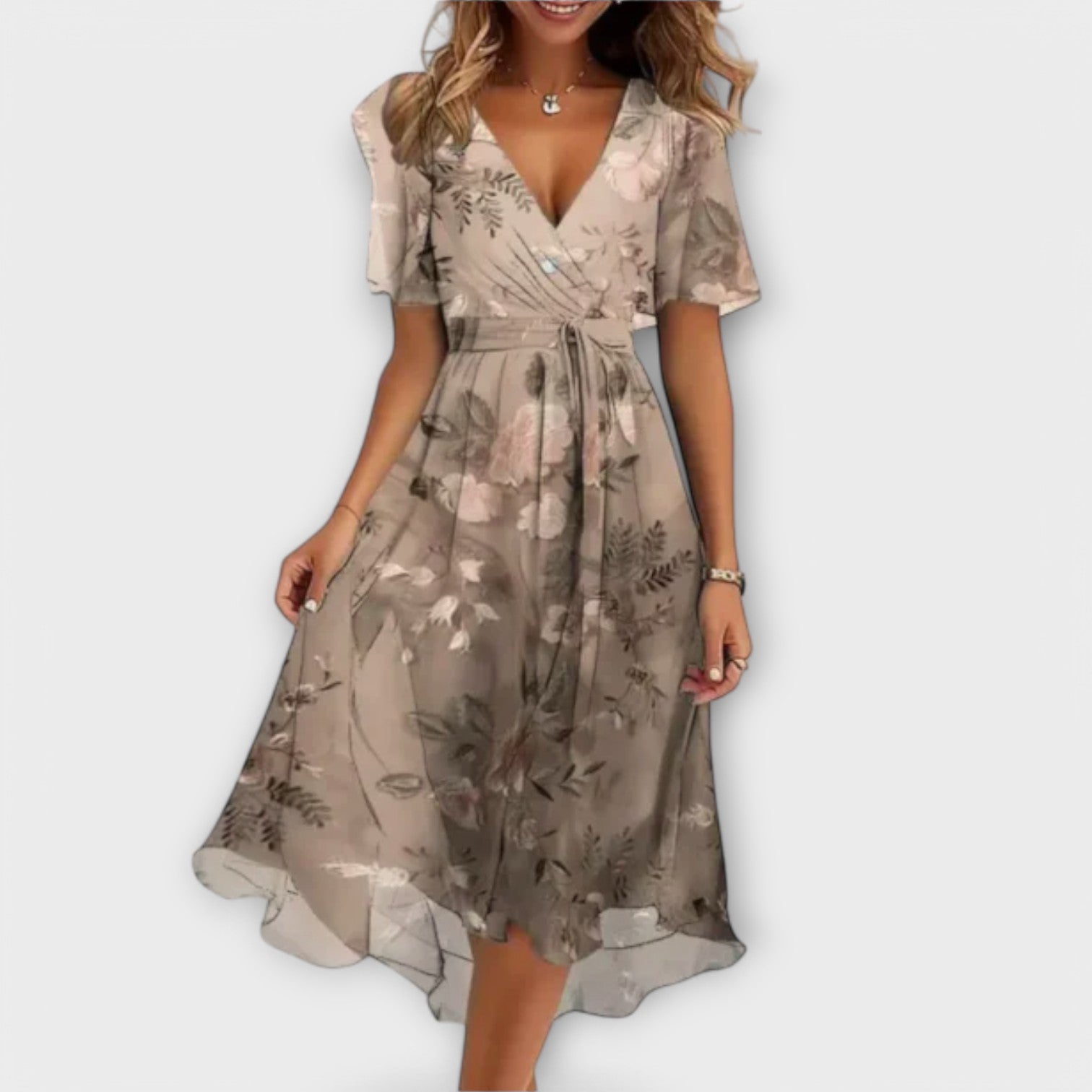 Annegret | Floral V-Neck Wrap Midi Dress