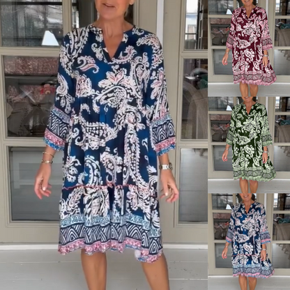 Viloura™ | Dress with V-Neck and Floral Print