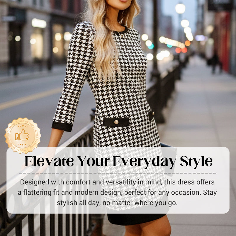 🏆 Hot Sale 70% OFF ✨Women's Crew Neck Houndstooth Bodycon Midi Dress