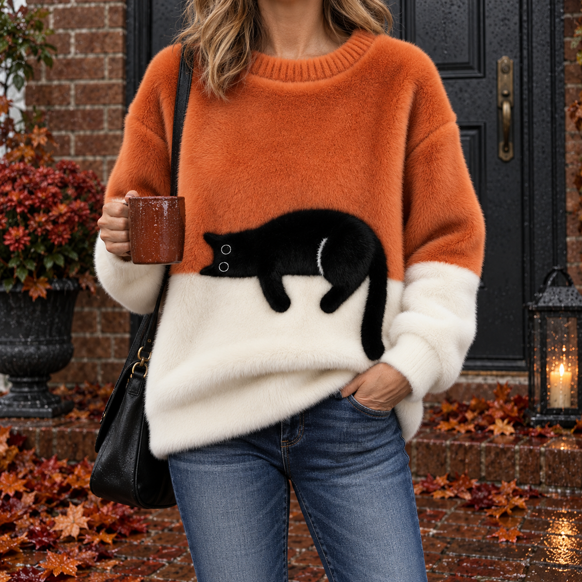 Aileen | Oversized Sweater met Kattenprint