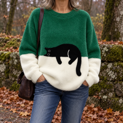 Aileen | Oversized Sweater met Kattenprint
