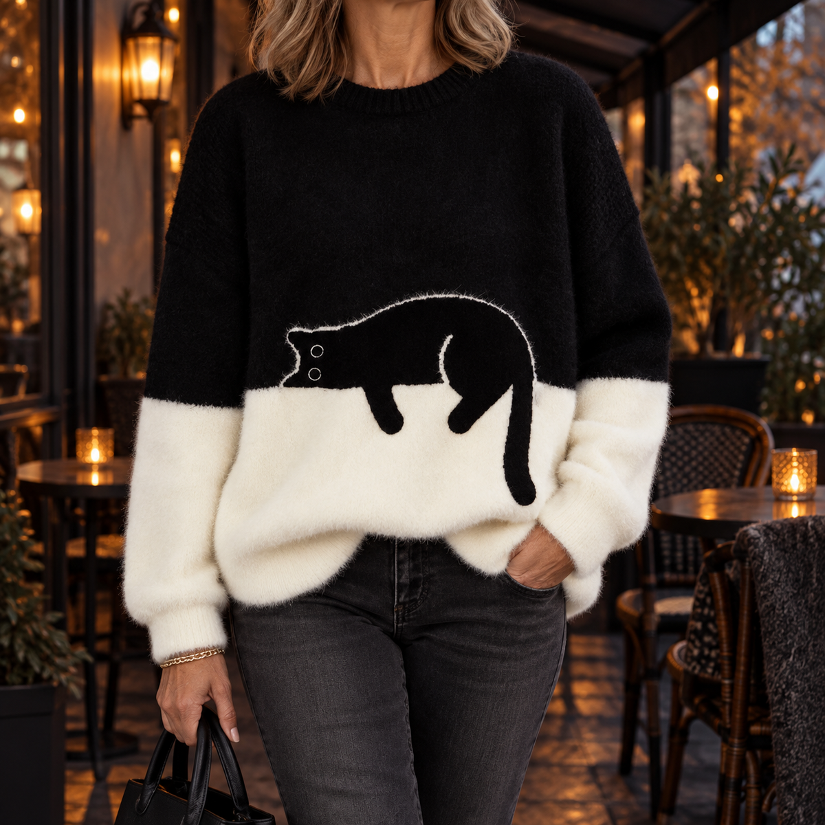 Aileen | Oversized Sweater met Kattenprint