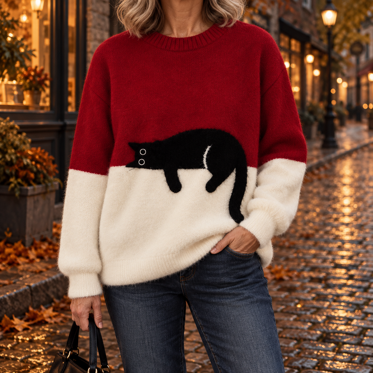 Aileen | Oversized Sweater met Kattenprint
