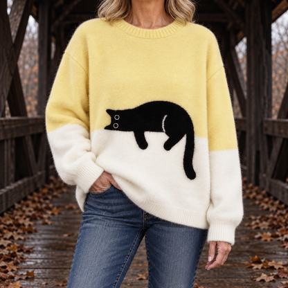 Aileen | Oversized Sweater met Kattenprint