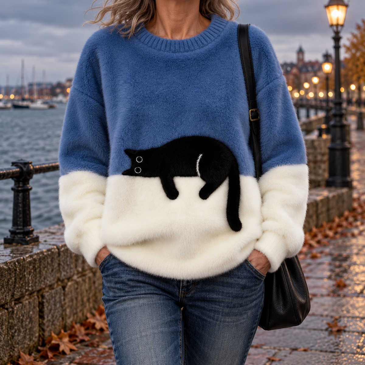Aileen | Oversized Sweater met Kattenprint