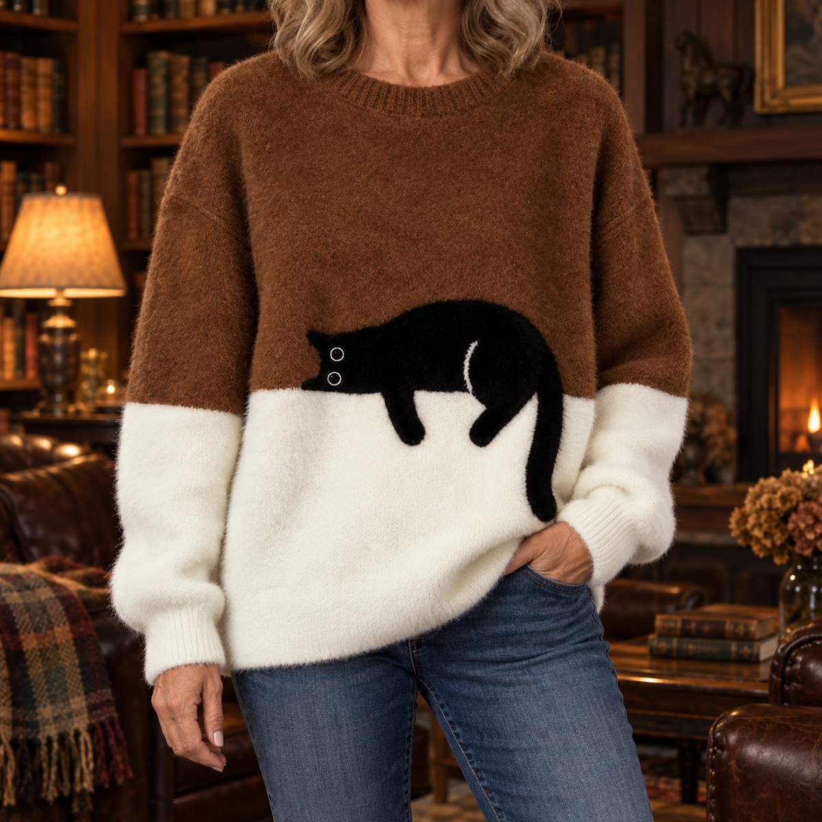 Aileen | Oversized Sweater met Kattenprint