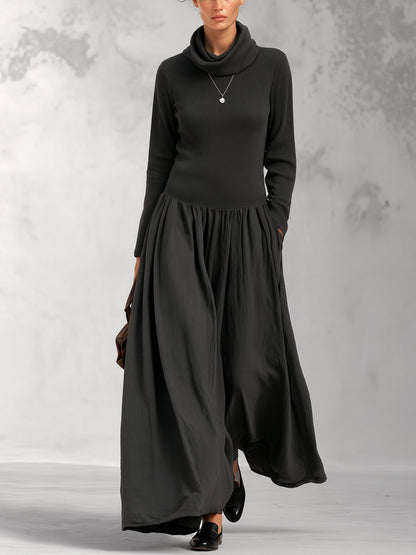 Grijze gebreide maxi-jurk met col