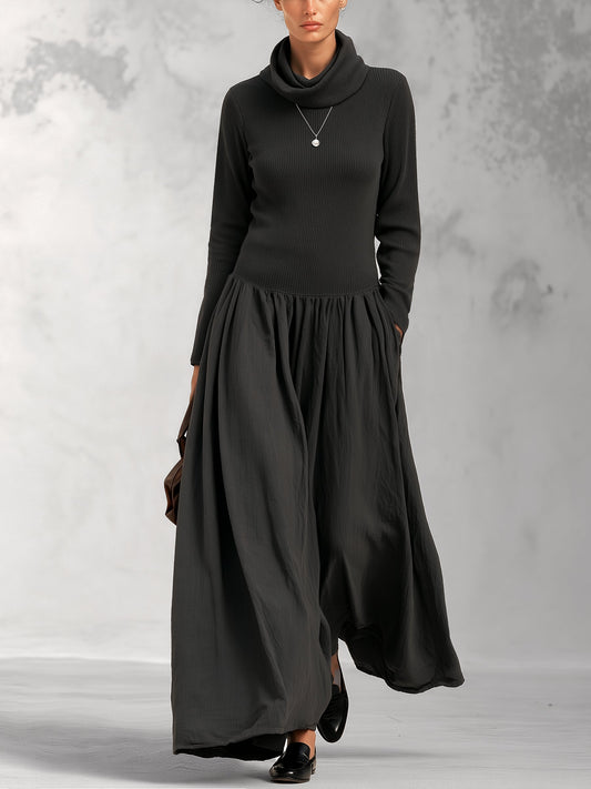 Grijze gebreide maxi-jurk met col