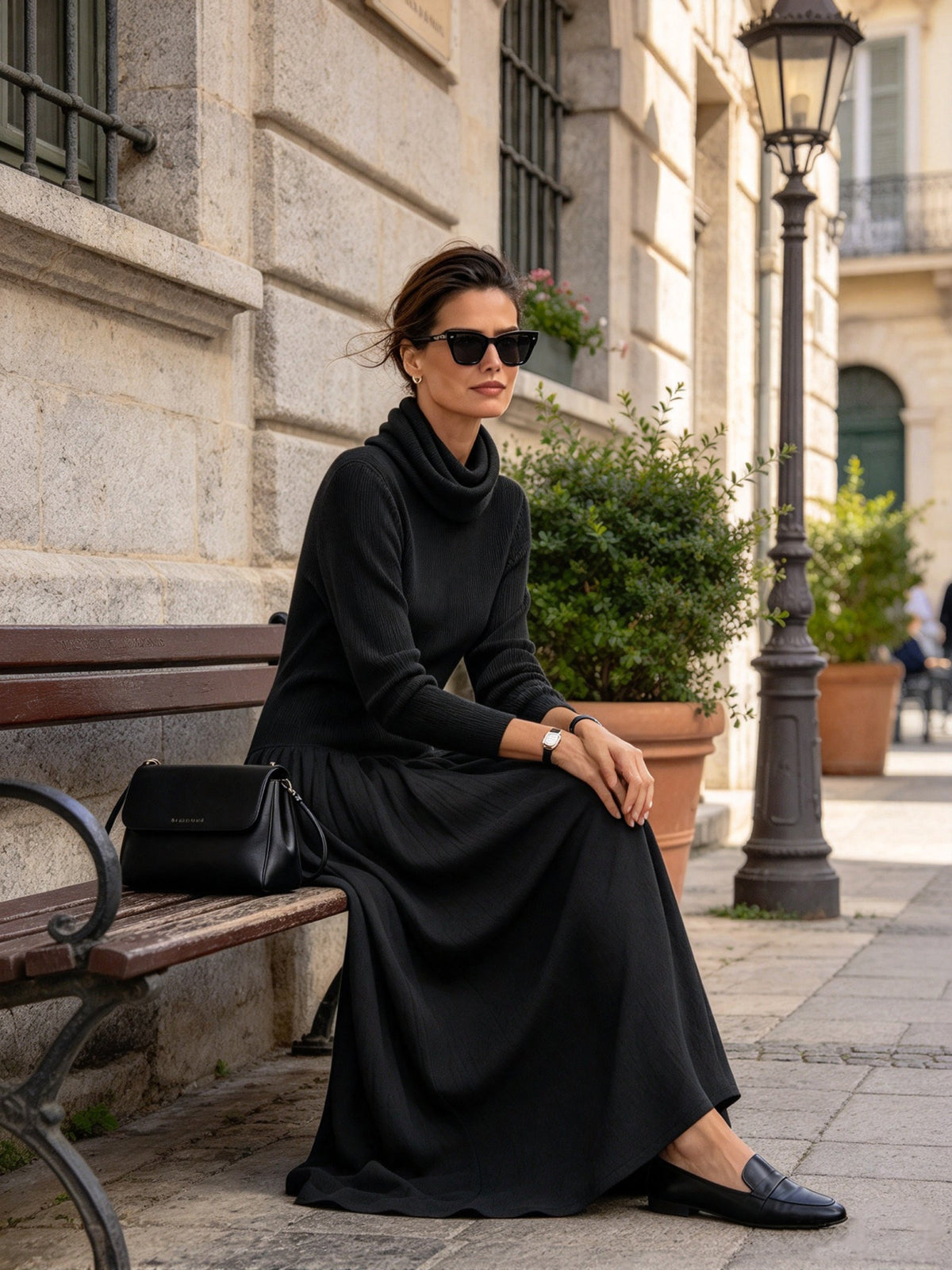 Grijze gebreide maxi-jurk met col