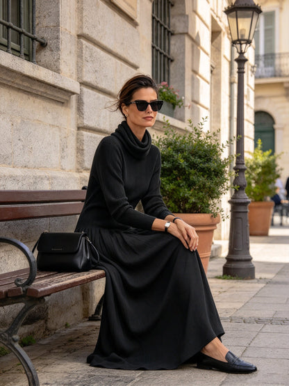 Grijze gebreide maxi-jurk met col