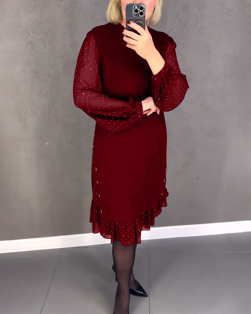 Elegant Polka Dot Dress with Long Sleeves