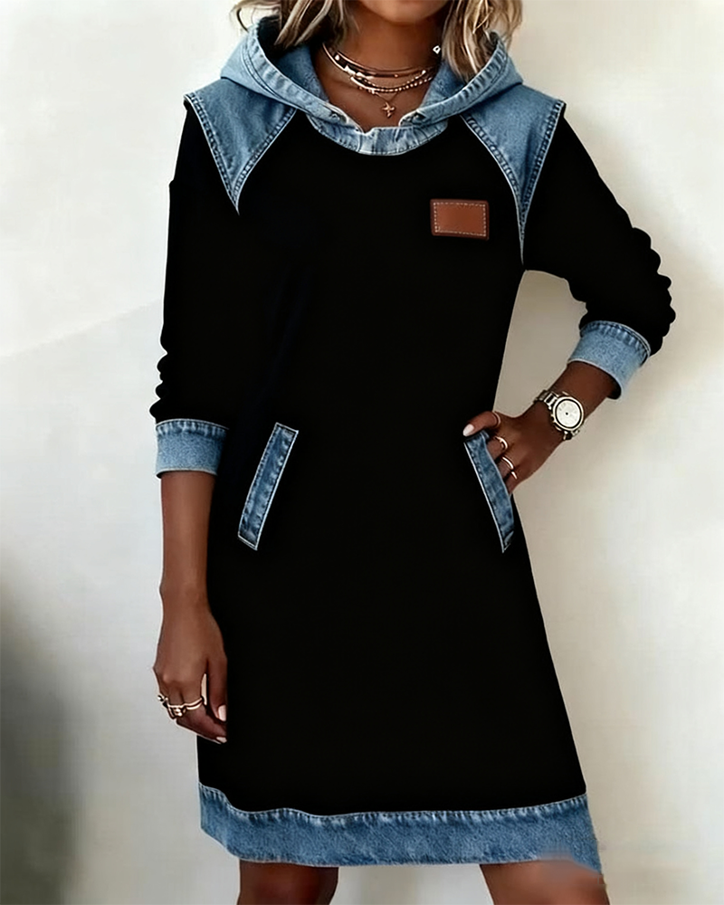 Hooded Dress with Contrast Panels