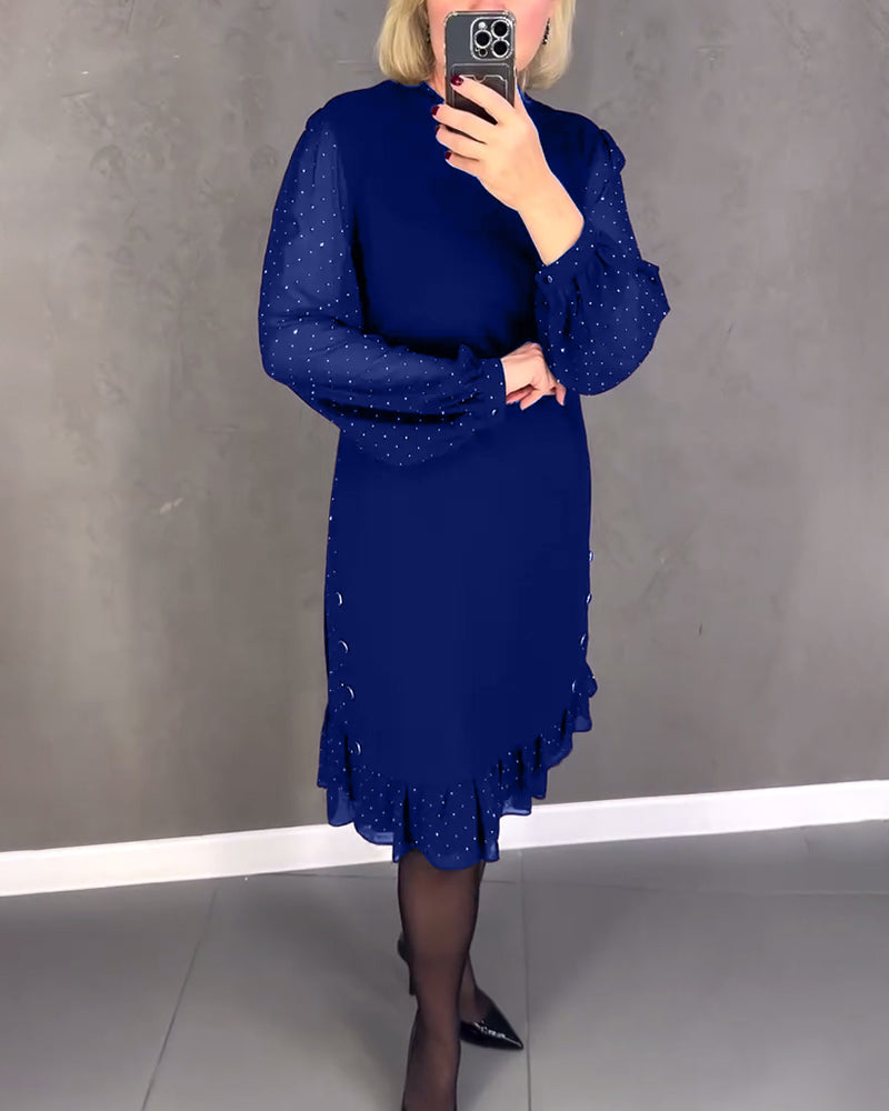 Elegant Polka Dot Dress with Long Sleeves