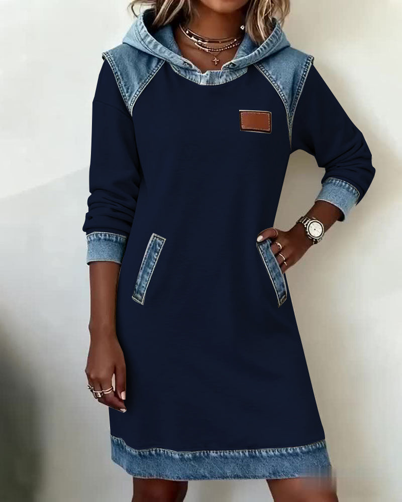 Hooded Dress with Contrast Panels