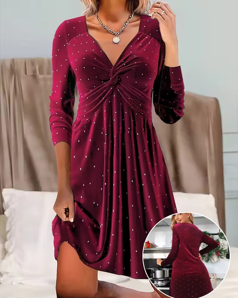 Elegant Polka Dot V-Neck Dress
