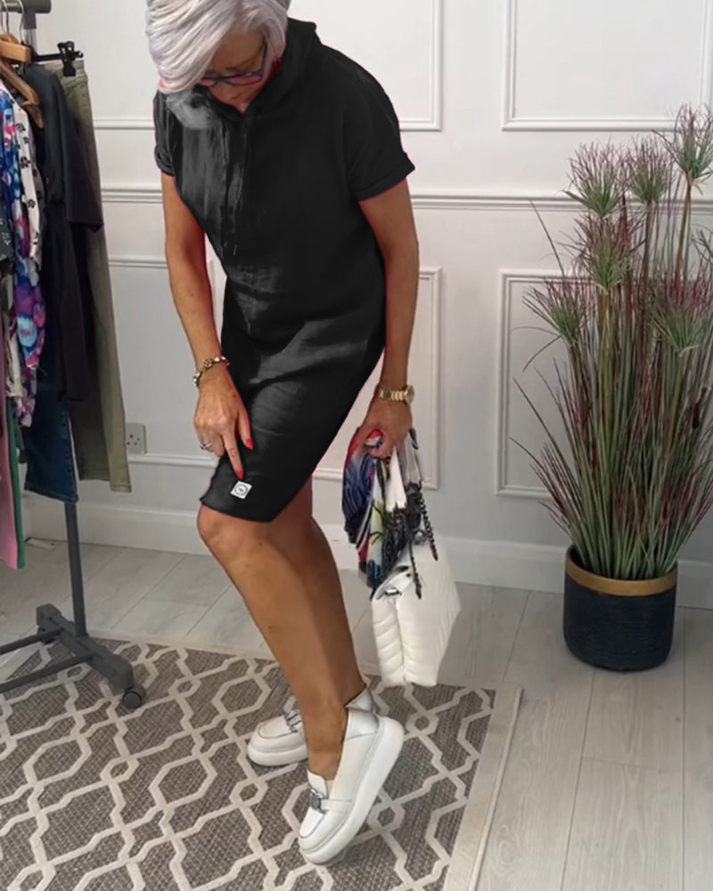 Casual Dress with Short Sleeves and Hood