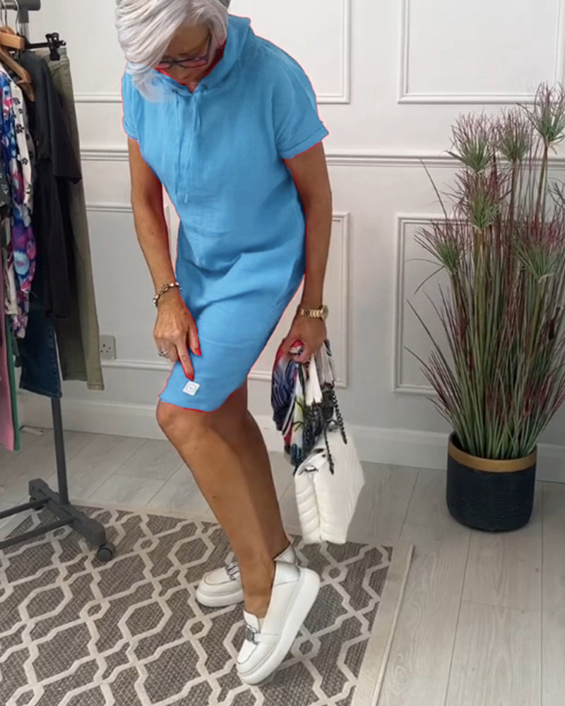 Casual Dress with Short Sleeves and Hood