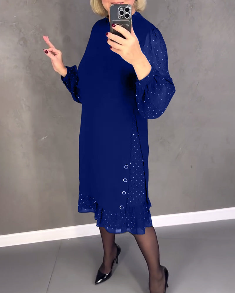 Elegant Polka Dot Dress with Long Sleeves