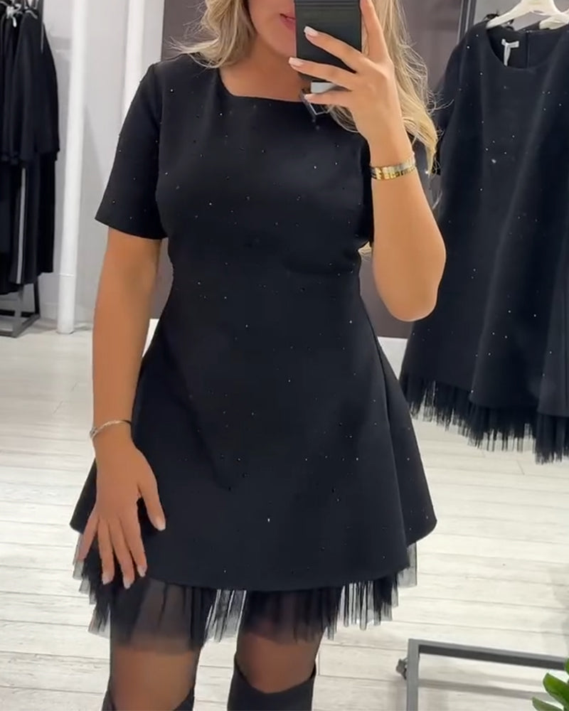 Elegant Patchwork Shimmer Knit Dress