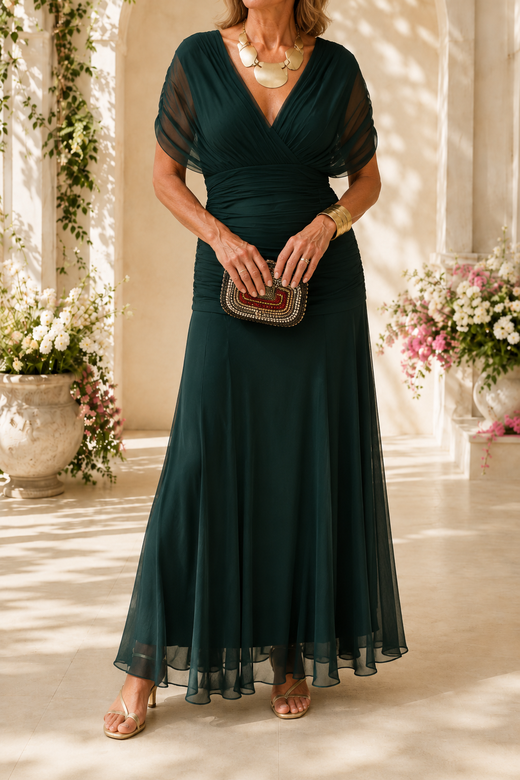 Elegante V-hals Fantasy Feest Maxi Jurk