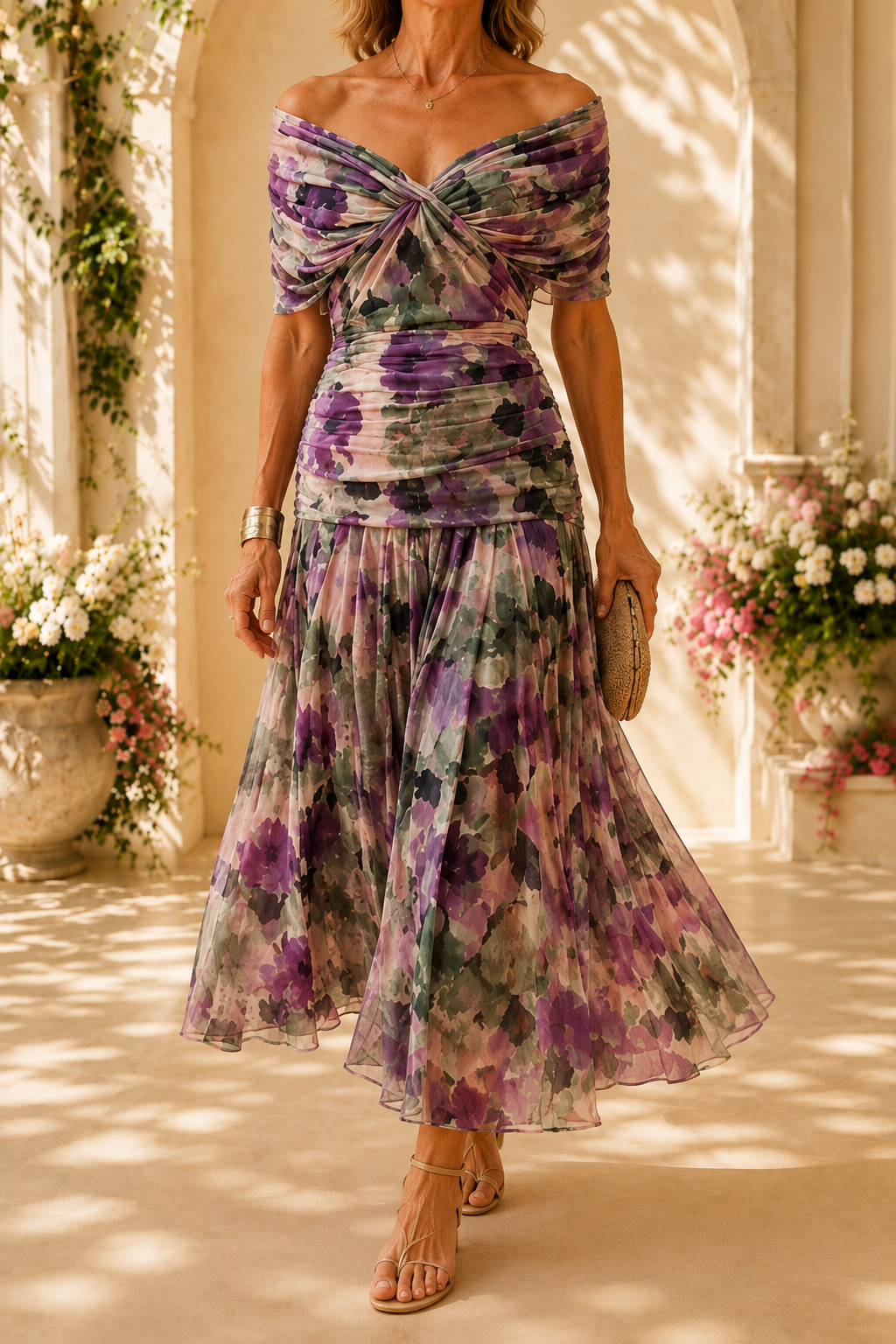 Elegante V-hals Fantasy Bloemenprint Feest Maxi Jurk
