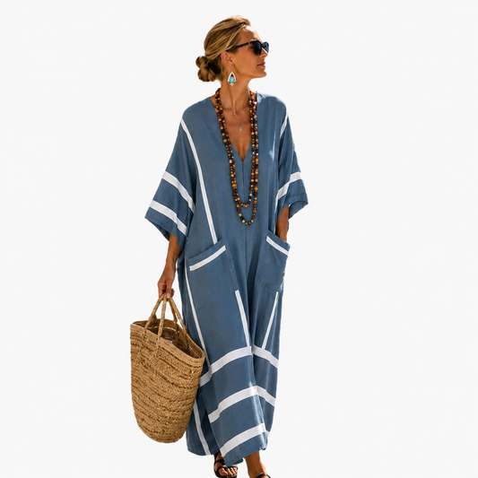 Lange Caftan - Blauw met wit