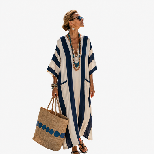 Lange Kaftan - Wit met donkerblauw