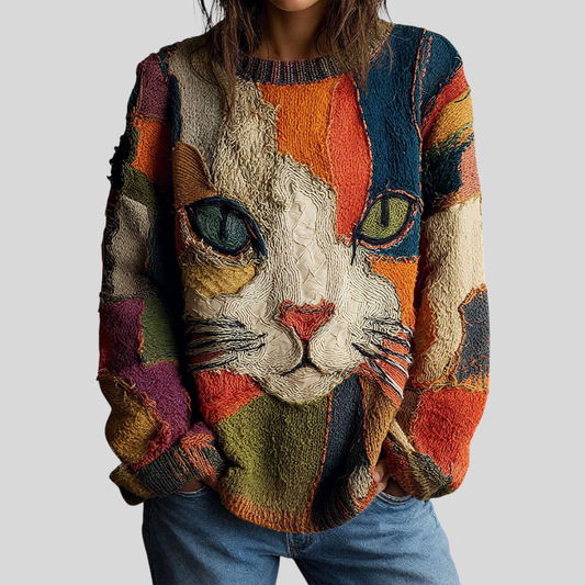 Zaira | Kunstzinnige Top met Kattenprint