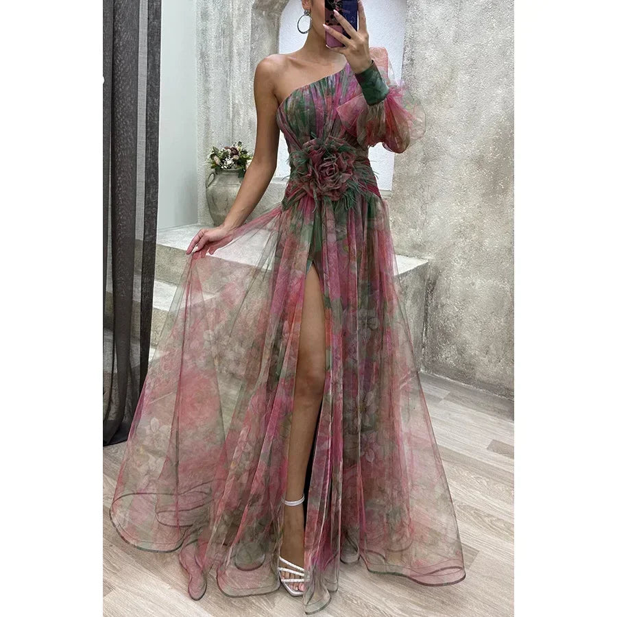 Jenny | Elegant One-Shoulder Floral Gown