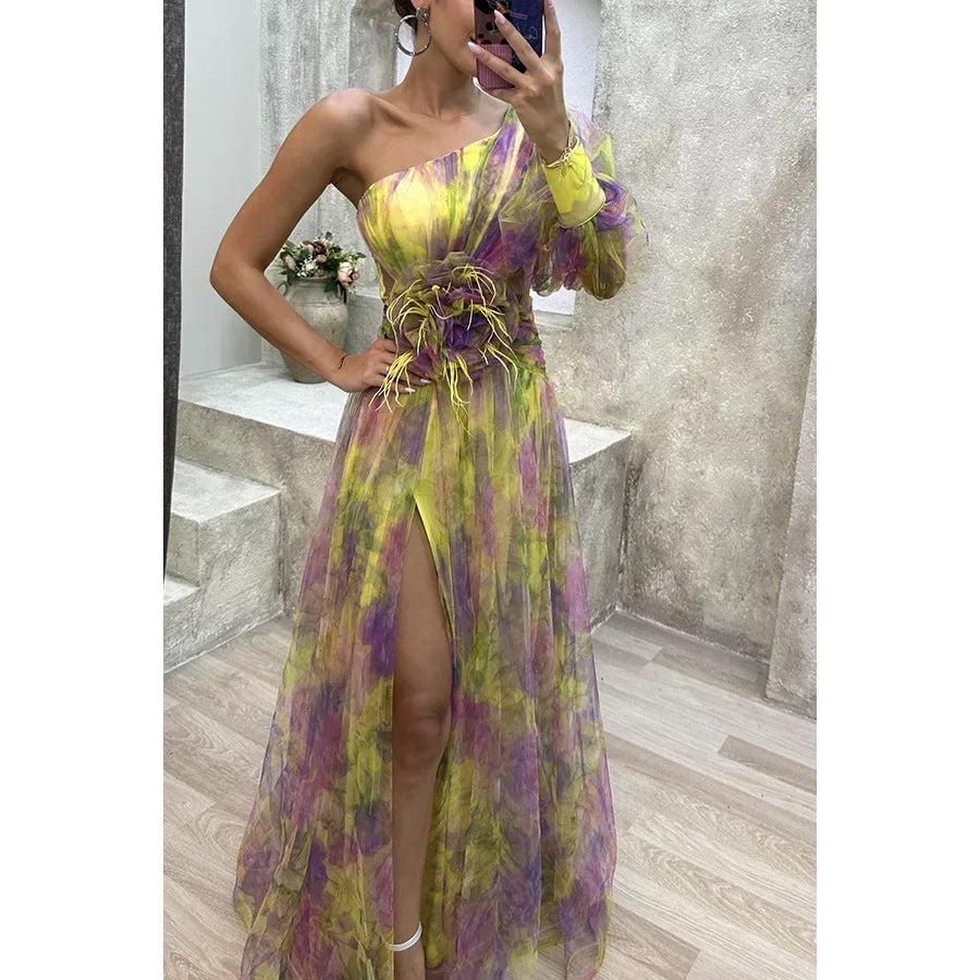 Jenny | Elegant One-Shoulder Floral Gown