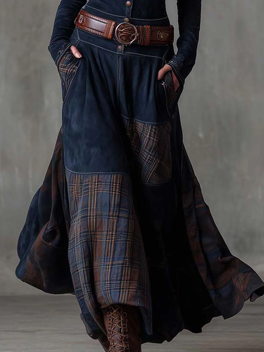 Helena | Navy Blue Suede Maxi Dress with Belt