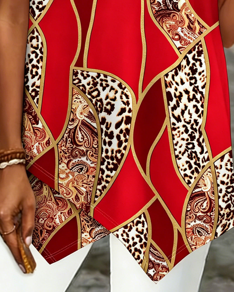Irregular Geometric Leopard Print T-Shirt
