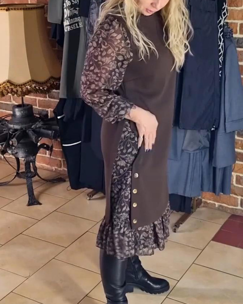 Round Neck Dress with Faux Two-Piece Effect