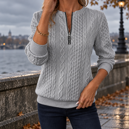 Casual Trui met V-Hals en Ritsdetails