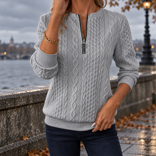 Casual Trui met V-Hals en Ritsdetails