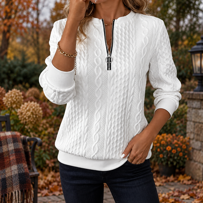 Casual Trui met V-Hals en Ritsdetails