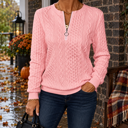 Casual Trui met V-Hals en Ritsdetails