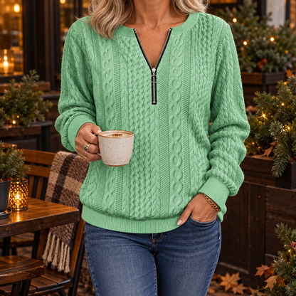 Casual Trui met V-Hals en Ritsdetails